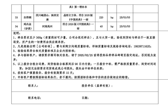 润弘本草药材招标公告